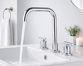 Widespread Polished Chrome Bathroom Sink Mixer Tap