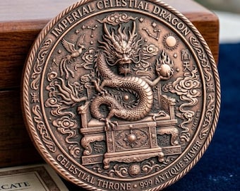 Pièce de monnaie impériale dragon céleste en or antique jeton de poche décoration de bureau cadeau porte-bonheur pour lui anniversaire