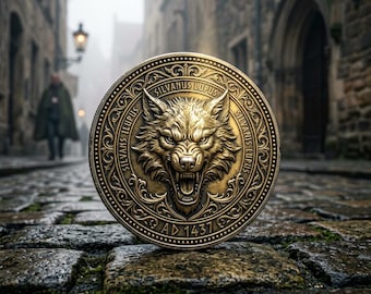 Wolf Medallion Coin Medieval Antique Bronze Collector Coin Custom Engraving Personalized Gift for Gamers LARP Birthday