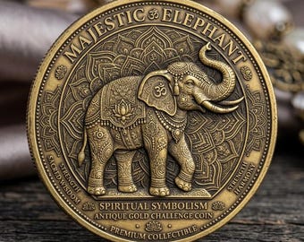 Pièce défi éléphant or antique mandala méditation poche jeton cadeau spirituel pour lui son anniversaire