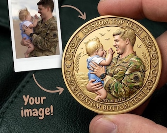 Pièce de défi photo personnalisée de style militaire emblème gravé en 3D jeton de poche cadeau de déploiement d'image personnalisé pour lui fête des pères