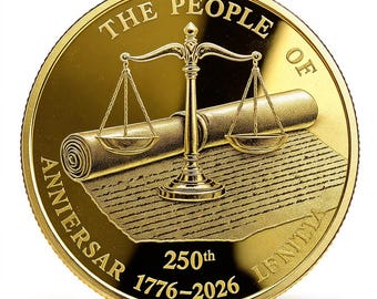 Pièce commémorative - Thème de la justice - Présentoir de collection - Gravure personnalisée - Cadeau pour avocat - 250e anniversaire 1776-2026