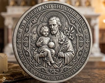 Saint Joseph pièce de monnaie catholique argent antique poche jeton dévotion souvenir cadeau de bénédiction pour père protecteur chrétien confirmation baptême