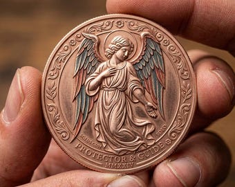 Guardian Angel Coin Vintage Bronze Pocket Token Custom Engraving Protective Keepsake Gift Baptism
