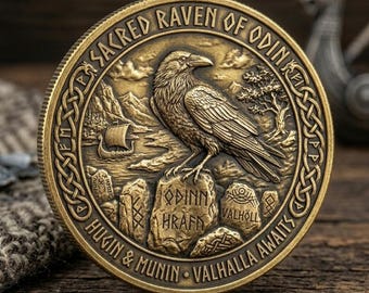 Pièce de défi corbeau viking mythologie nordique Odin jeton EDC breloque de poche cadeau Valhalla nordique décor goth païen anniversaire anniversaire hommes