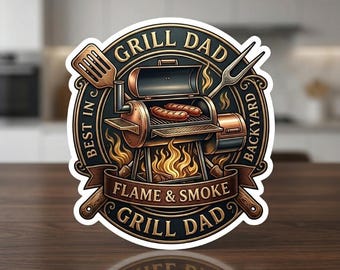 Sticker papa gril vinyle barbecue fumeur sticker barbecue cadeau fête des pères glacière pour ordinateur portable
