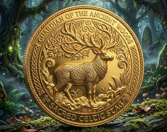 Pièce de monnaie cerf celtique breloque de poche jeton en or mythologie celtique cadeau païen pour lui cadeau d'anniversaire