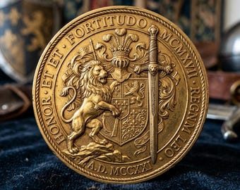 Pièce Honor Fortitudo Décoration de bureau Lion héraldique médiévale Cadeau courage pour lui Anniversaire