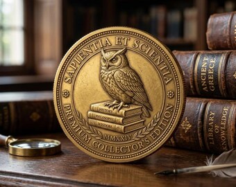 Chouette défi de la sagesse pièce de la Grèce antique jeton de philosophie bibliothèque livre décoration cadeau de remise des diplômes universitaire jeton unique d'appréciation de l'enseignant