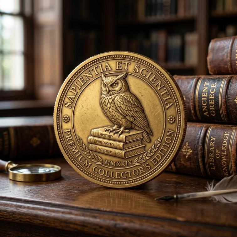 Owl Wisdom Challenge Coin Ancient Greece Philosophy Token Library Book Decor Scholar Graduation Gift