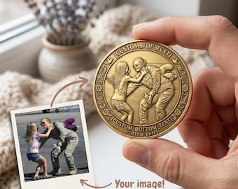 Custom Photo Challenge Coin, Personalized Military Mom Portrait Coin, Deployment Homecoming Gift, Engraved Gold Token, Veteran Daughter Gift