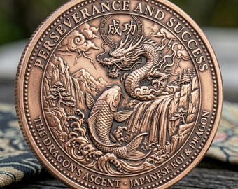 Pièce de défi Dragon Koi, mythologie orientale, jeton en laiton, cadeau de richesse Feng Shui, porte-bonheur unique, médaillon, cadeau d'anniversaire de remise des diplômes homme
