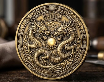 Pièce de monnaie en forme de perle de dragon, jeton de poche de prospérité chinoise, cadeau de bonne fortune pour homme, anniversaire de mari, breloque de richesse du nouvel an