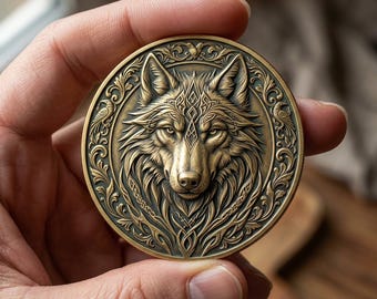 Wolf Medallion Celtic Collectible Coin Custom Engraving Gift for Him Birthday