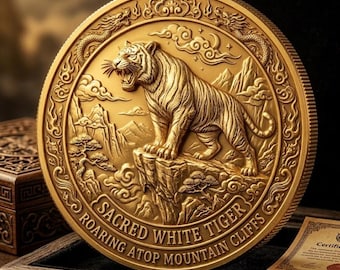 Pièce de monnaie tigre blanc sacré oriental de poche jeton de protection cadeau pour mari anniversaire fête des pères breloque force