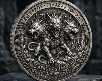 Pièce de monnaie Cerbère mythologie grecque breloque en argent pour jeton de poche cadeau gothique pour lui fête d'halloween