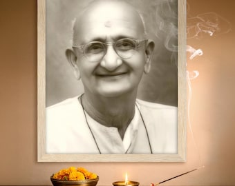 Retrato de Papa Ramdas / Foto de Swami Ramdas de Kanhangad / Arte mural de santos hindúes / Don espiritual