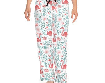Roze pyjamabroek met flamingo-bloemen | Tropische all-over print