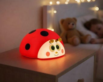 Kids Ladybug LED Night Light – Red Silicone Touch Lamp, USB Rechargeable – Ladybug LED Night Light for Children in Silicone, Touch, Rechargeabl