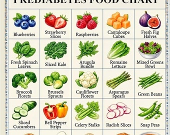 Pre Diabetes Foods List Printable, Diabetes Diet Chart, Pre-Diabetes Nutrition Guide, Low Sugar Grocery List PDF