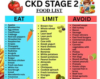 Voedsellijst CKD fase 2 | CKD fase 3 voedingskaart, boodschappenlijst, nierziekte, nierziekte Dieetgids (pdf) Instant Download