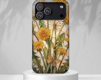 Etui na telefon z motywem złotego mniszka lekarskiego | Sztuka kwiatowa w stylu vintage | Etui ochronne (iPhone, Samsung)