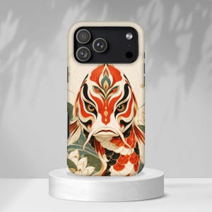 Koi Fish Floral Phone Case, Japanese Inspired Art Case, Warrior Spirit Phone Cover, Dual Layer Protective Case, Glossy or Matte
