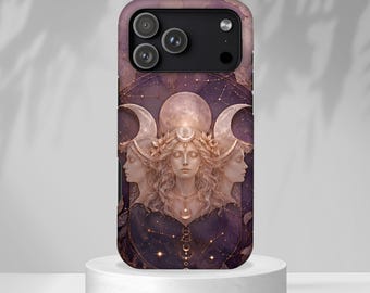 Triple Moon Goddess Phone Case, Witchy Celestial iPhone Case, Moon Phase Samsung Cover, Pagan Mystic Gift for Women