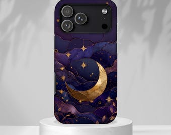 Moon & Stars Phone Case, Celestial Crescent Moon iPhone Case, Mystic Galaxy Samsung Cover, Witchy Night Sky Gift