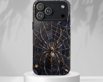 Gothic Spiderweb Phone Case, Dark Academia Cover, Gold Web Art Case, Witchy Aesthetic Gift, Protective Case