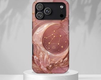 Libra Zodiac Phone Case, Moon Crystal Astrology iPhone Case, Celestial Pink Samsung Cover, Libra Gift for Women