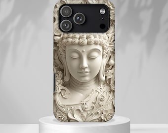 Buddha Phone Case | Carved Stone Art, Dual Layer Protective Cover (iPhone, Samsung)