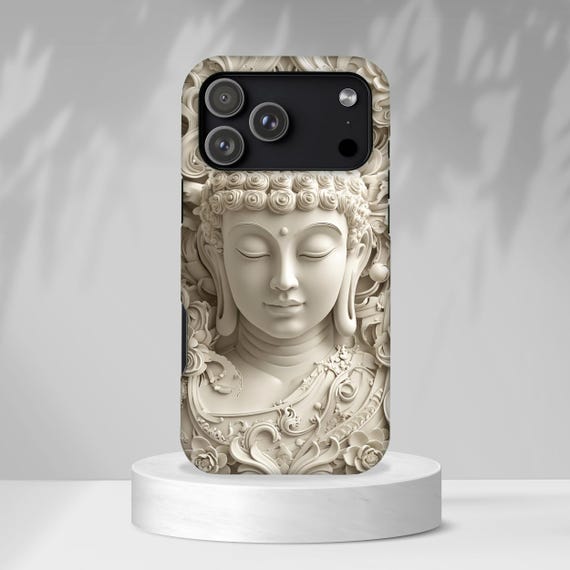 Buddha Phone Case | Carved Stone Art, Dual Layer Protective Cover (iPhone, Samsung)