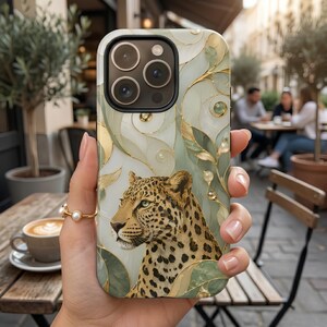 Leopard Phone Case, Elegant Big Cat Art Cover, Jungle Wildlife Aesthetic, Nature Lover Protective Case Gift image 2