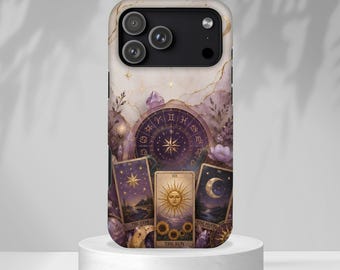Tarot Phone Case, Celestial Crystal Astrology iPhone Case, Witchy Moon Phase Samsung Cover, Mystic Gift for Women