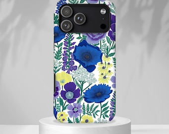 Floral Tough Phone Case, Blue Purple Wildflower Botanical Cover