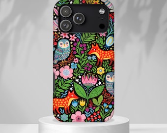 Floral Woodland Phone Case | Colourful Fox & Owl Protective Cover | iPhone, Samsung Galaxy, Pixel