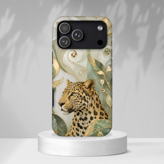 Leopard Phone Case, Elegant Big Cat Art Cover, Jungle Wildlife Aesthetic, Nature Lover Protective Case Gift