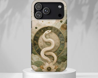 Etui na telefon z białym wężem, etui na iPhone'a z niebiańskim zodiakiem, etui na telefon z mistycznym wężem, etui na Samsunga z czarującym botanicznym motywem, prezent astrologiczny