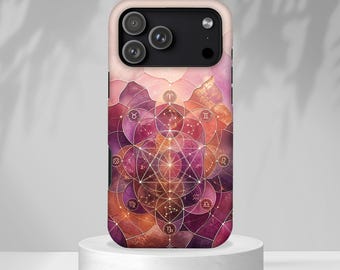 Sacred Geometry Phone Case, Boho Mandala iPhone Case, Celestial Lotus Samsung Cover, Spiritual Gift for Women