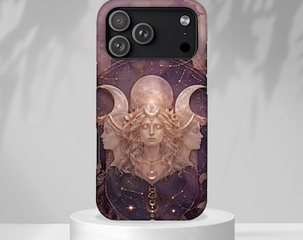 Triple Moon Goddess Phone Case, Witchy Celestial iPhone Case, Moon Phase Samsung Cover, Pagan Mystic Gift for Women