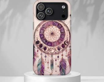 Etui na telefon z łapaczem snów, etui na iPhone'a z fazą księżyca w stylu boho, etui na telefon z niebiańskim piórem, etui na Samsunga w duchowym stylu, prezent w stylu boho