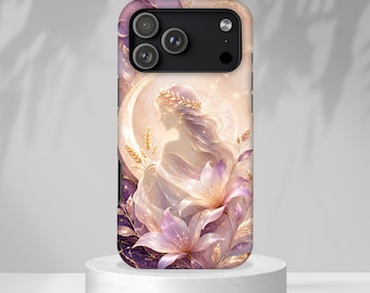 Virgo Zodiac Phone Case, Astrology Gift for Her, Celestial Virgo Constellation Case, Moon Goddess Floral iPhone Case