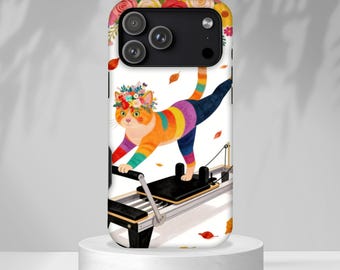 Katze Pilates Handyhülle | Blumige Regenbogen Katze auf Resin | iPhone,Samsung Galaxy,Pixel