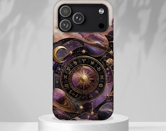 Vintage Zodiac Phone Case, Celestial Moon Astrology iPhone Case, Galaxy Samsung Cover, Witchy Mystic Gift for Women