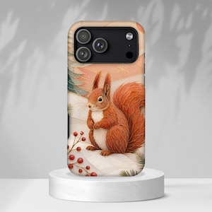 Telefoonhoesje wintereekhoorn, bosdier iPhone-hoesje, bos natuur beschermhoes, rode eekhoorn wildlife cadeau