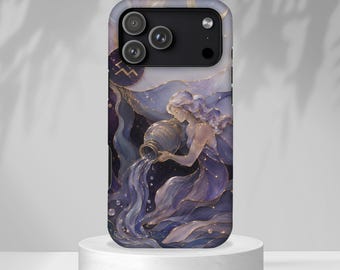 Aquarius Zodiac Phone Case, Celestial Astrology Gift, Aquarius Constellation iPhone Case, Moonlit Water Bearer Cover