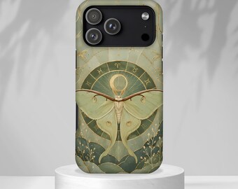 Etui na telefon Luna Moth, etui na iPhone'a Celestial Moth, etui z witrażowym znakiem zodiaku, botaniczna osłona księżyca, prezent z motywem czarownicy