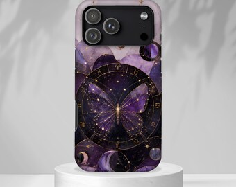 Etui na telefon z motywem niebiańskiego motyla, etui na iPhone'a z fazą księżyca, etui z mistyczną astrologią, etui na Samsunga z motywem czarownic, kosmiczny prezent