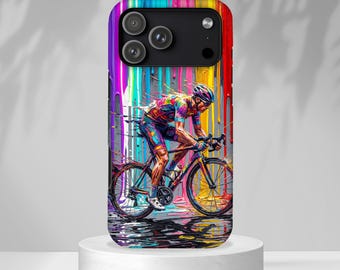 Cyclist Phone Case | Rainbow Drip Art Protective Cover (iPhone, Samsung)